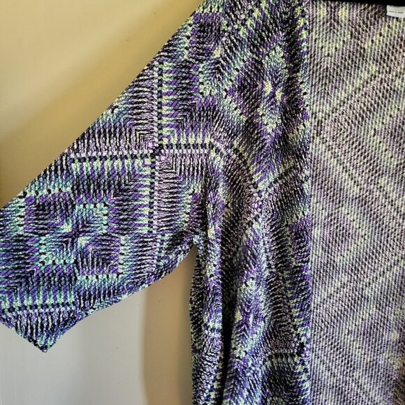 Catherine's Cardigan Women's Plus Size 2X Purple Green Open Knit Stretchy Office - Picture 3 of 9